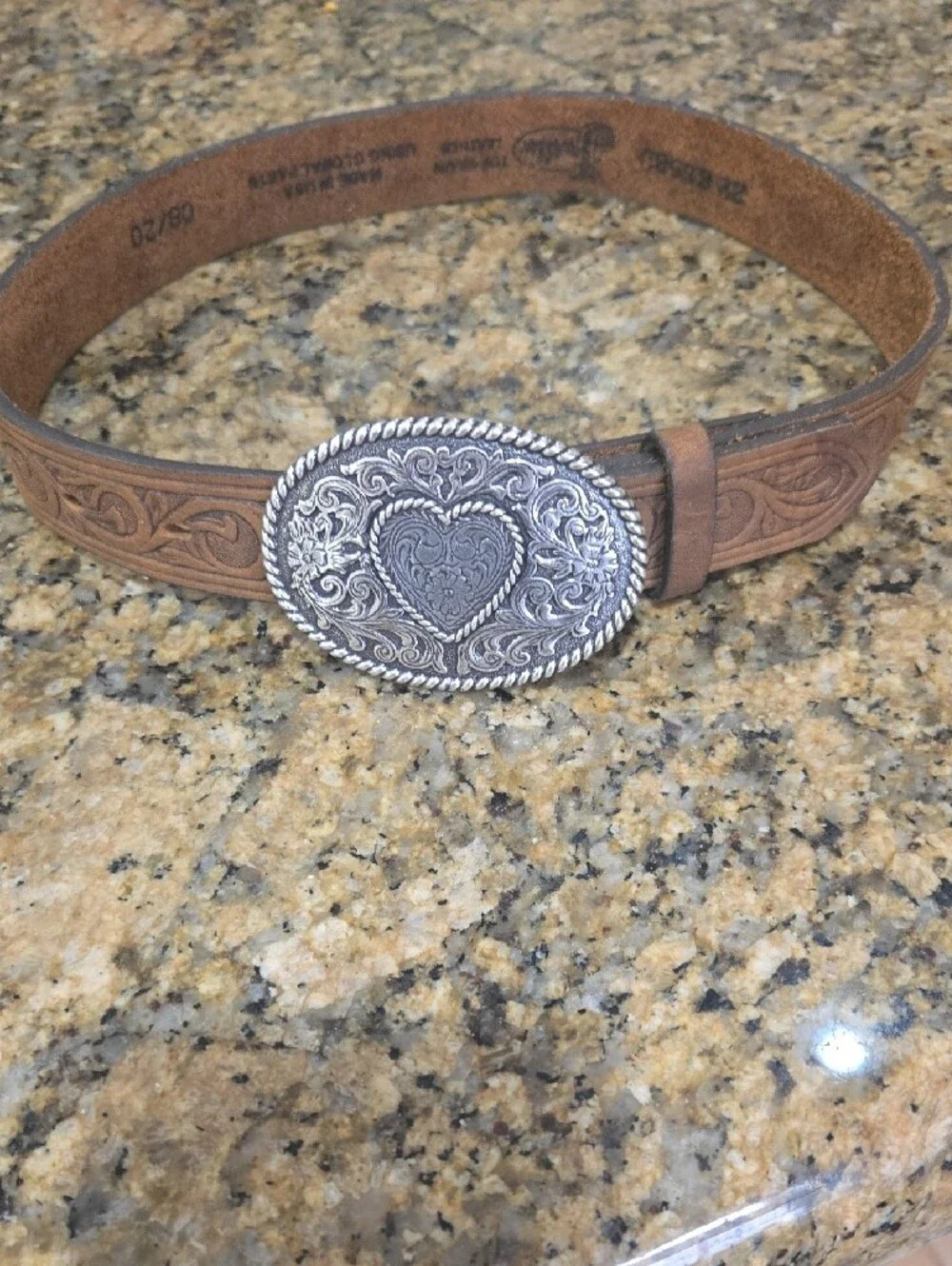Girls Justin Brown Leathet Belt and Silver Oval Heart Buckle